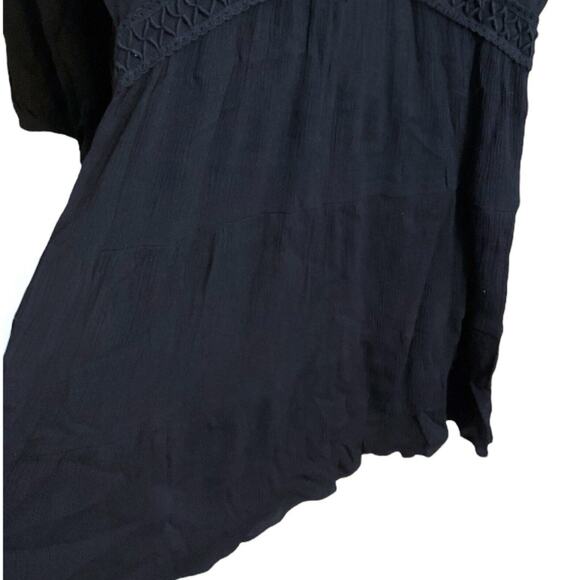 Jun & Ivy Black Boho Chic Embroidered Gauze Dress Womens Sz S Peasant V-Neck - Picture 7 of 12